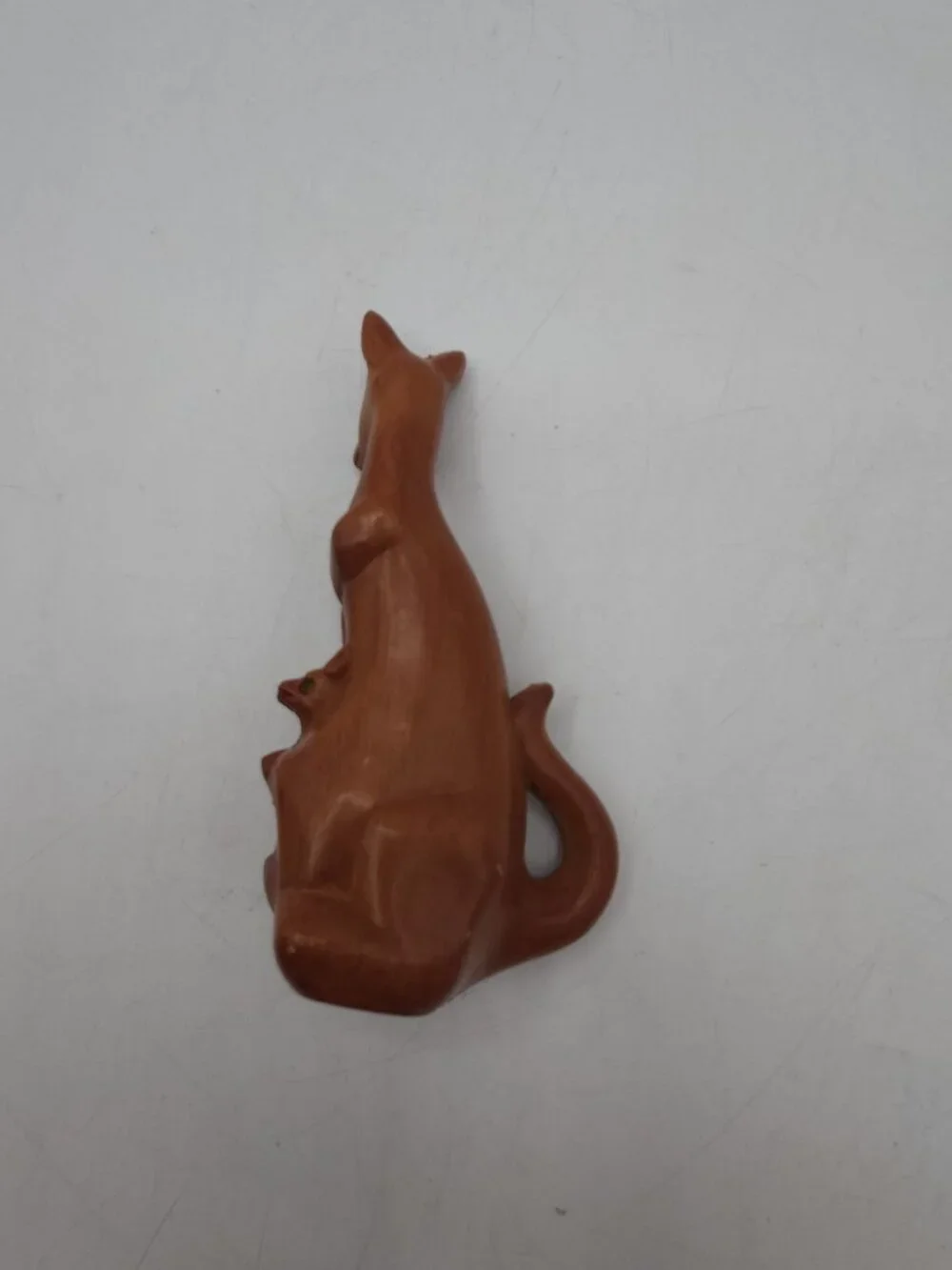 MCM Faux Carved Wood Gem Eyes Kangaroo With Joey 5 1/4” Retro Mod Figurine